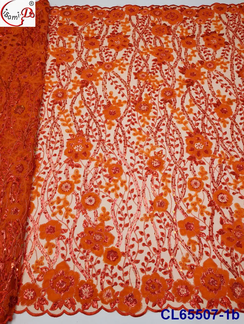 lisami rts produced  big flower sequins 3d fashion embroidery evening dress lace fabric