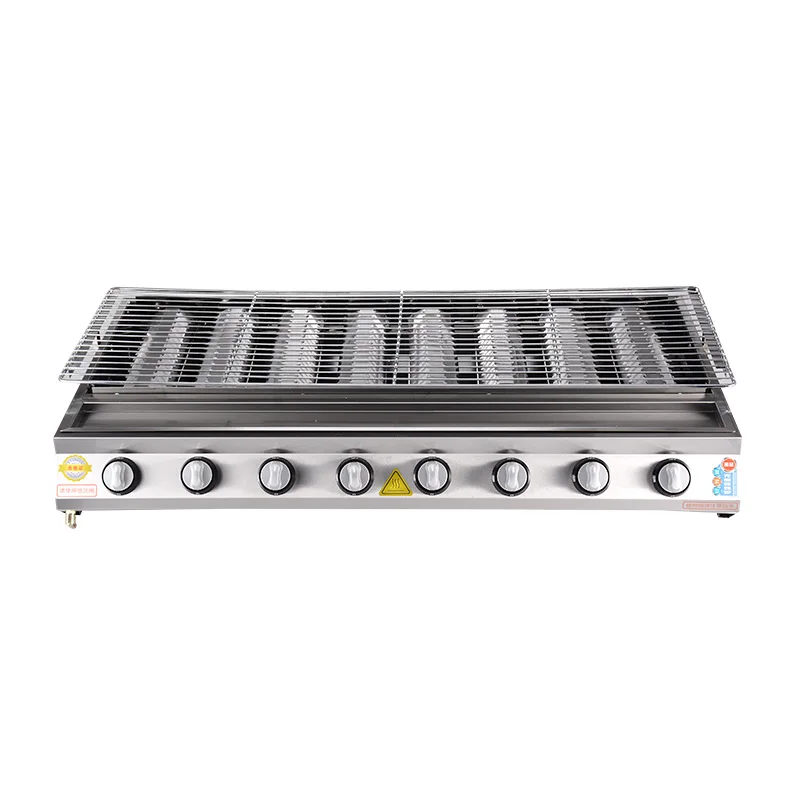 Commercial Use Gas Barbecue 8 Ceramic Burners Smokeless  Gas BBQ Outdoor Picnic Barbecue Cooker Stainless Steel Cover