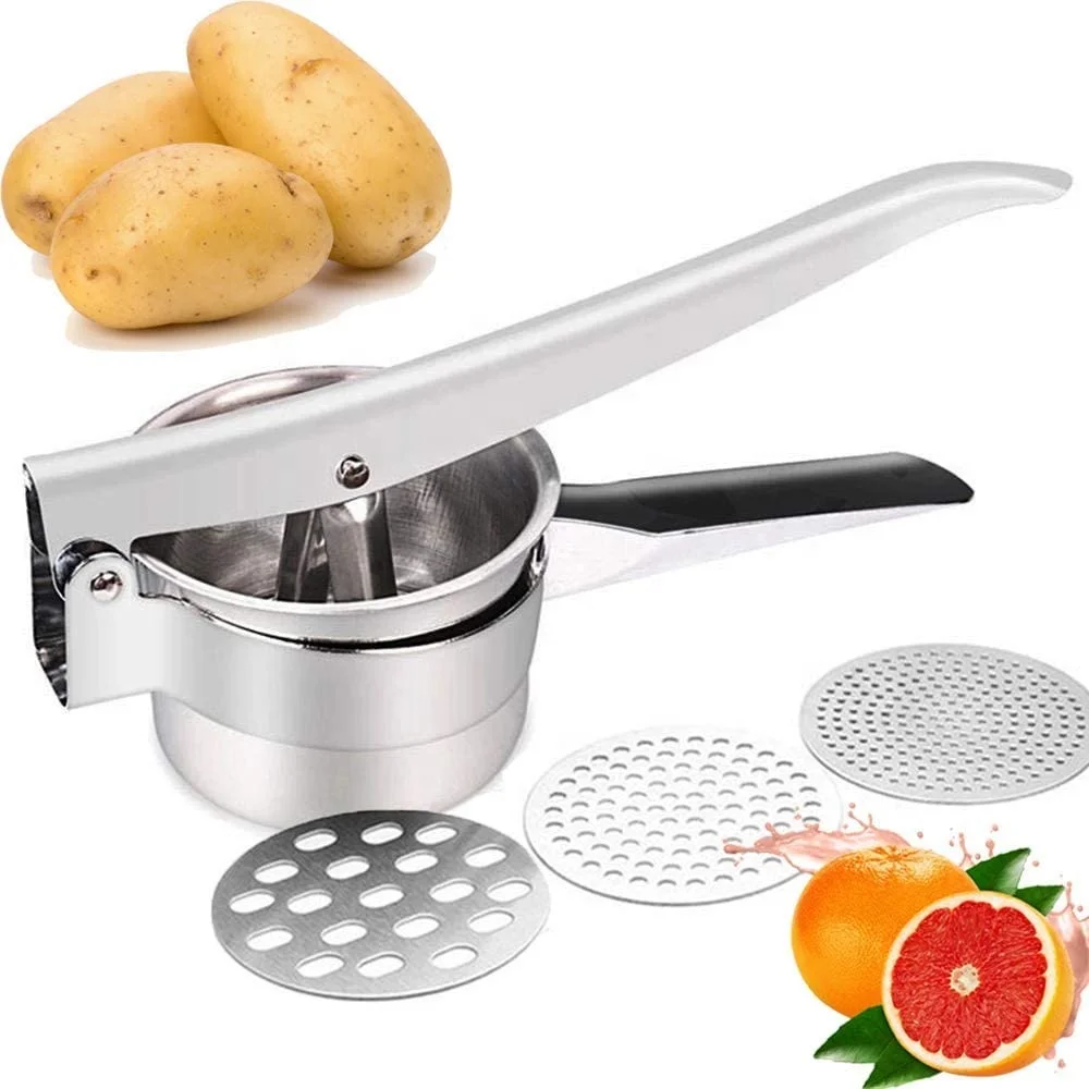 
Wholesale Stainless Steel Potato Ricer Masher with 3 Interchangeable Fineness Discs Kitchen Gadget 