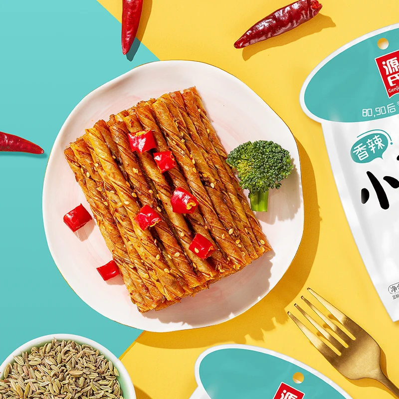 Пищевая продукция Genji, 30 г, фасоль, закуски, острые, горячая Распродажа, пряные полоски, OEM, пищевые закуски с чили, вкус, маленькая упаковка, соевая закуска