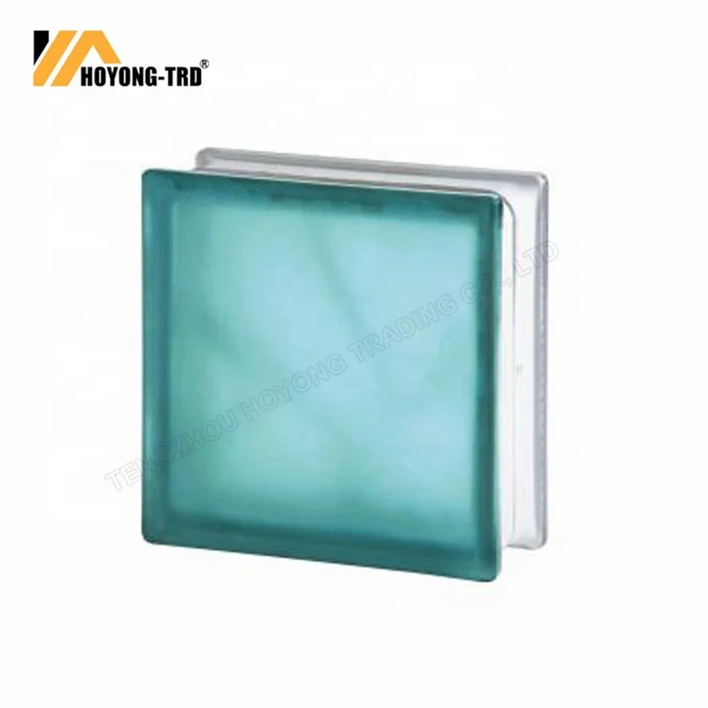 Side blue color glass block brick 190*190*80 mm