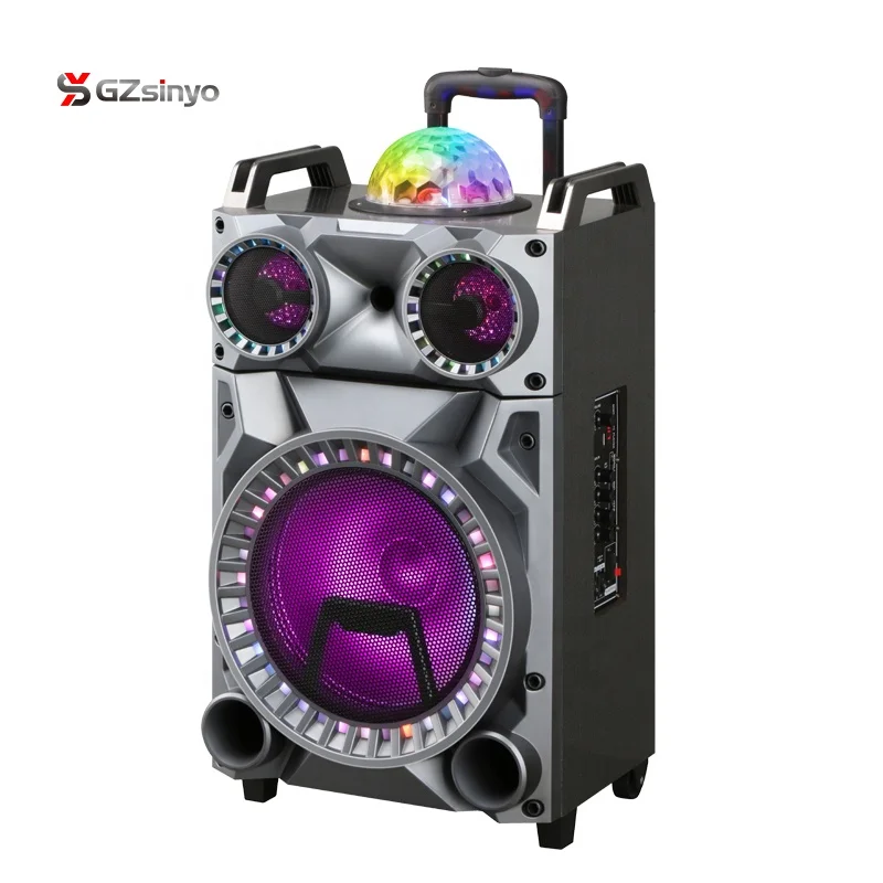 GZsinyo 12inch old fashion trolley speaker with battery wheels disco LED light speaker