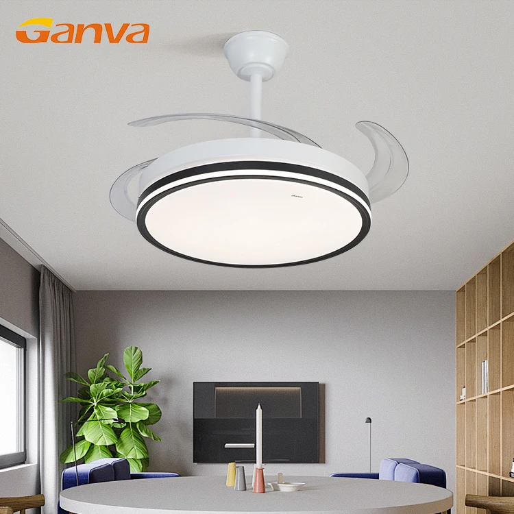 Ganva Pure Cooper BLDC DC Inverter Motor Retractable Invisible Aluminum Housing Led Ceiling Fan Light