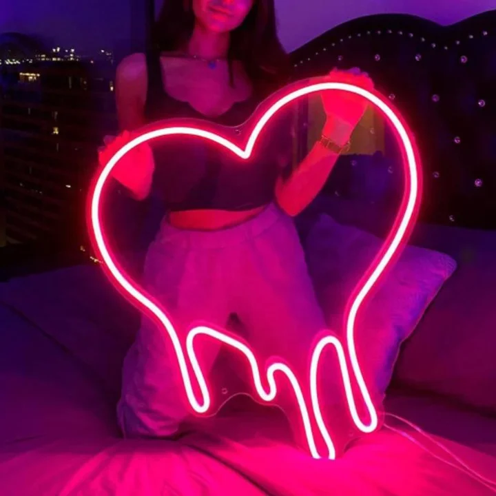 Room Decorative Dripping Heart Neon Sign Melting Heart Neon Sign Custom with Dimmer