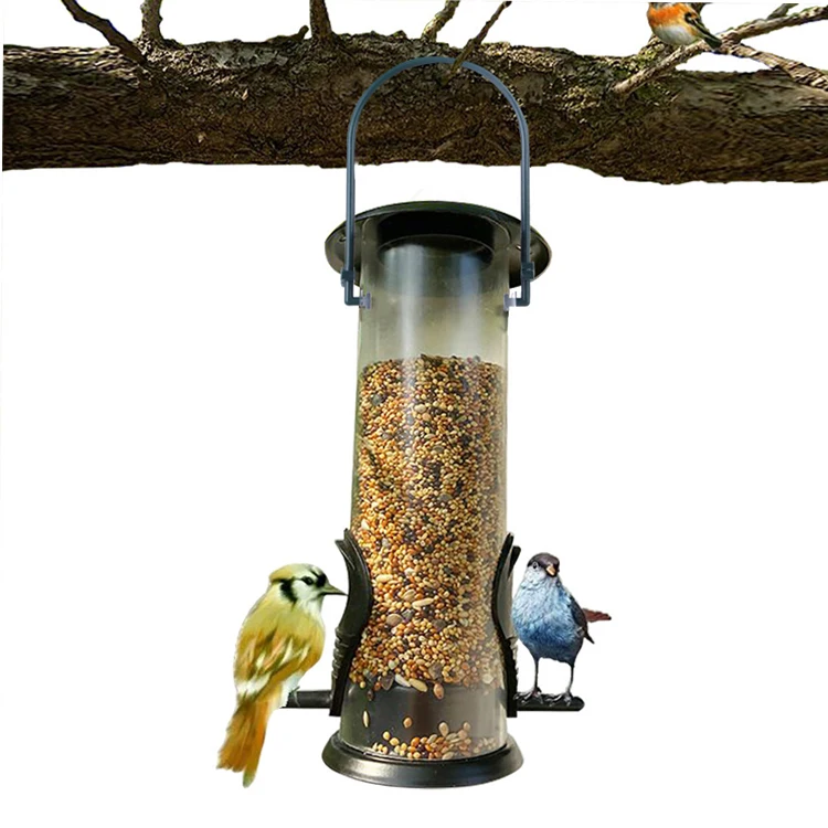 Easy Operation Feed Trough Outdoor Garden Transparent Bird Feeder Metal