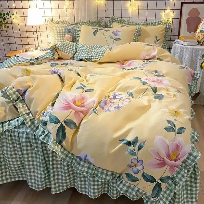 High Quality Comfort for Girls Luxery Kids Bedsheet Cartoon Bedding Sets Aloe Vera Cotton Wedding Four-piece Kit Printed 4 Pcs
