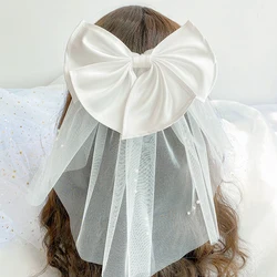 Wholesale Women Girls Satin Bow Bridal Veils Wedding Dress Veil Bow Wedding Veils