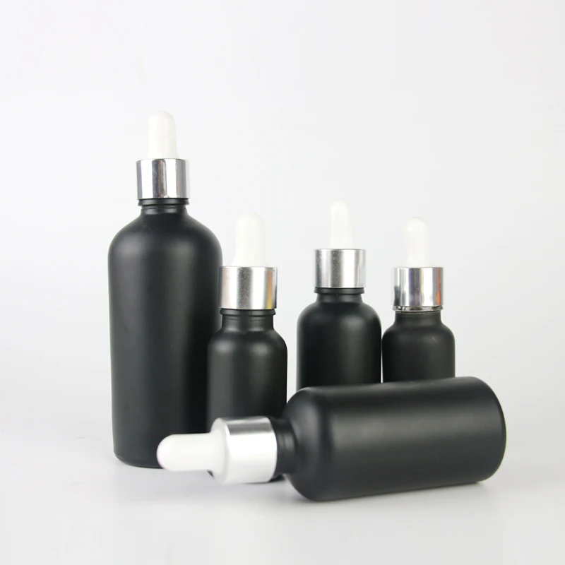 100ml Black Round Empty Essential Oil Dropper Glass Bottle With Silver Top