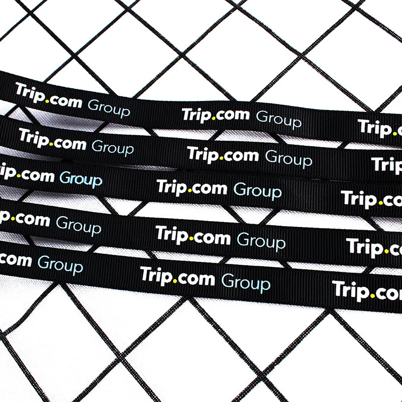 Wholesale Custom 2 Cm 3/4 Inch Natural grosgrain Ribbon Black Logo Printed party Ribbon