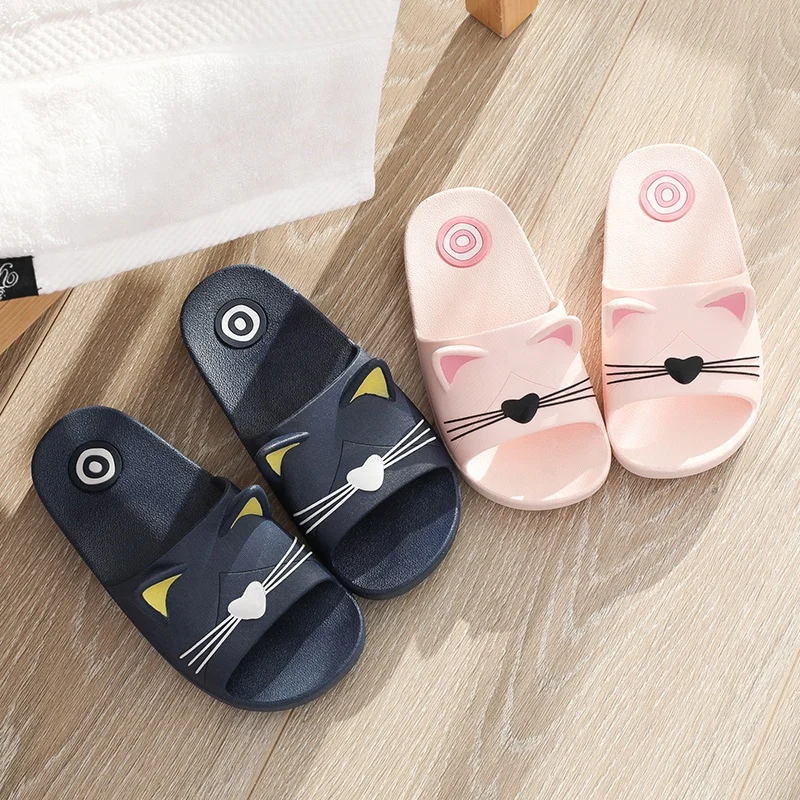 Cheap Wholesale Kids Summer Indoor Slippers Cute Cat Children Household Non-slip PVC Slides Slippers
