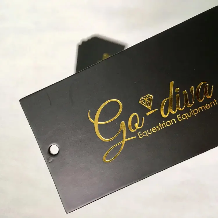 Customized Gold Hot Foil Stamping Paper Price Hang Tag with String for Garment
