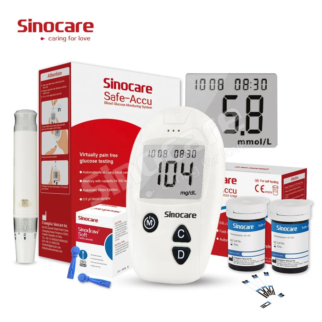 Sinocare легкий быстрый тест комплект измерителя глюкозы в крови с 50 тест-полосок автоматический код беспроводной прибор для контроля уровня сахара дешевой