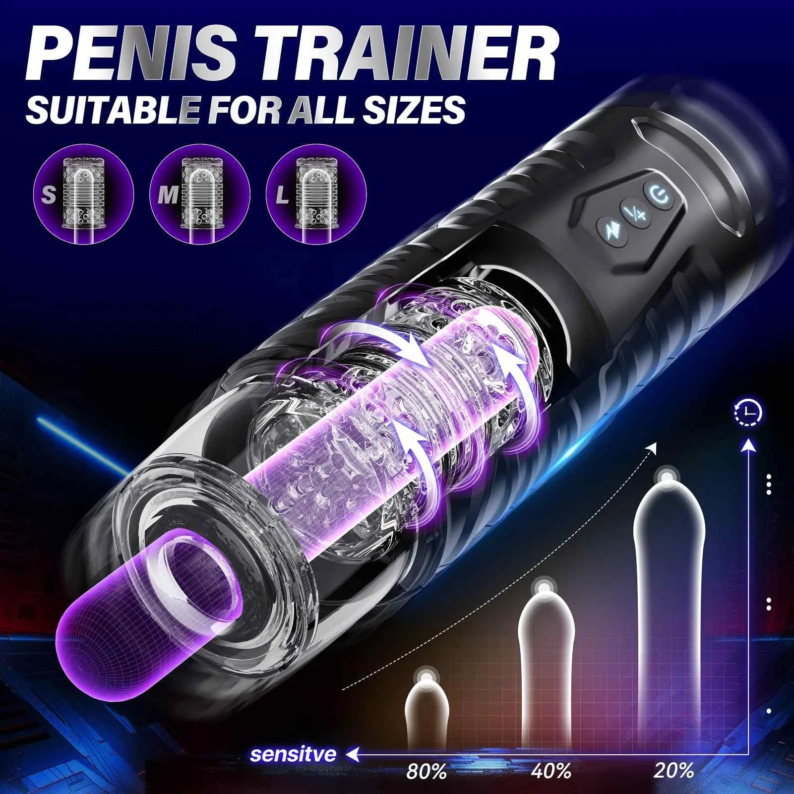 Girlspower Fleshlight Masturbator Custom Penis Stimulation 7-Frequency Black with Strong Suction Cup Base 3D Masturbator