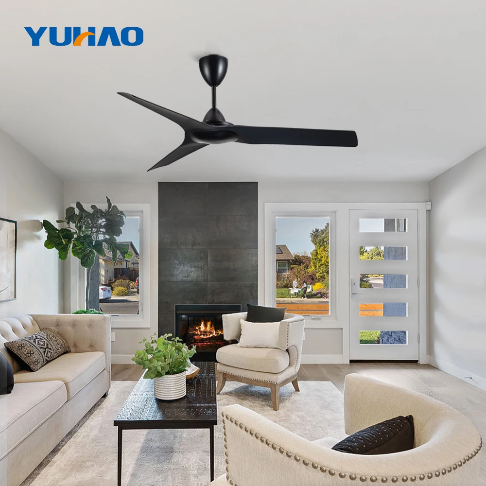 Nordic Modern 52 Inch Black Abs 3 Blade Electric Ac Remote Control Waterproof Ip44 Outdoor Ceiling Fan