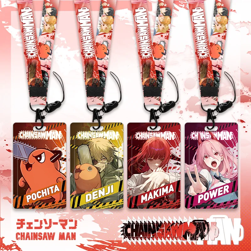 18 designs Anime Chainsaw man  Cartoon Bus ID Card Holder Card Case Neck Strap Lanyard