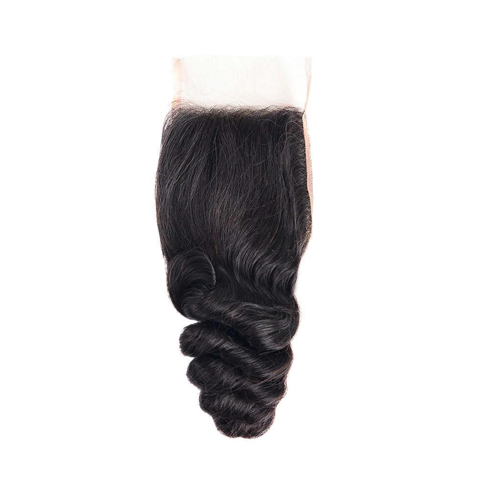 Wholesale Brazilian Loose Wave 4x4 Lace Closure Remy Human Hair Free Middle Part Natural Color Pre Plucked Swiss Lace Closure