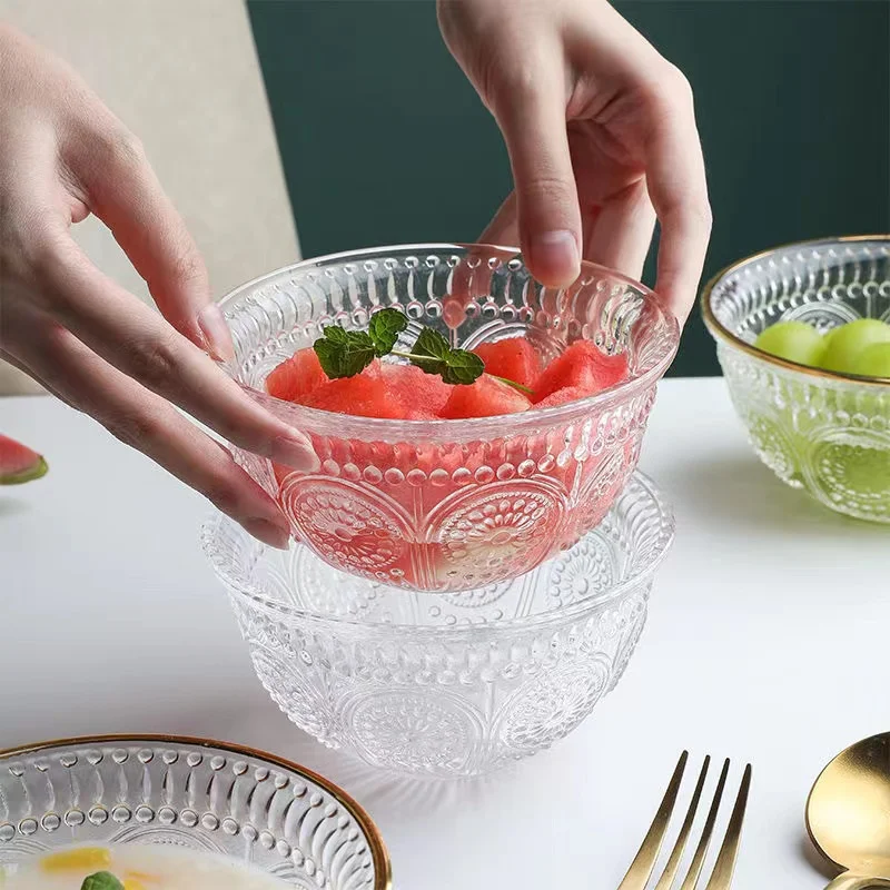 Wholesale Restaurant Salad Acrylic Tea Bowls Circular Food Grade glass Vegetable Transparent Glass Fruit Bowl