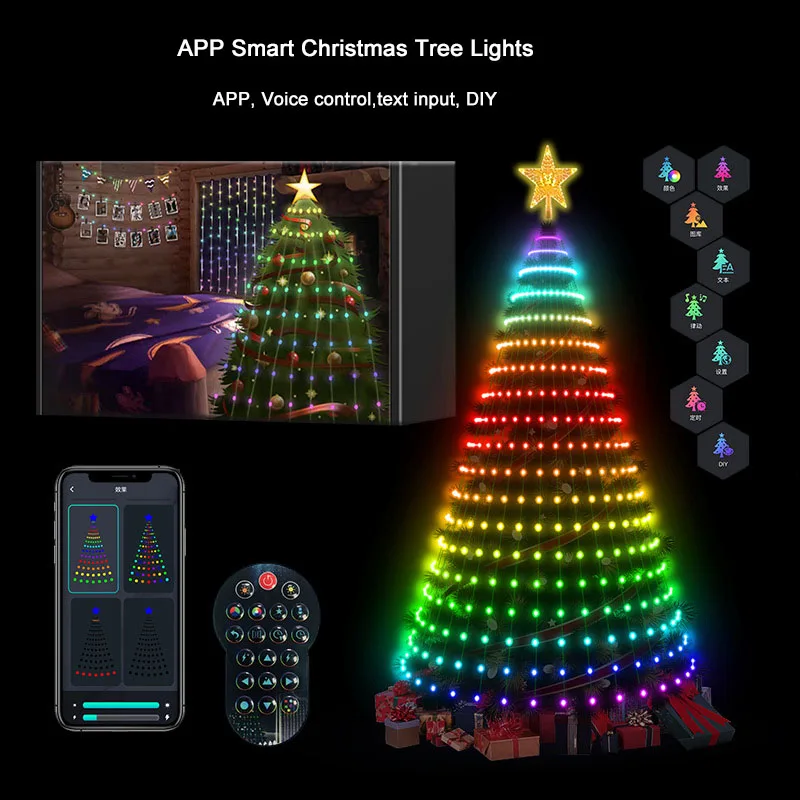 App Music Sync Waterproof Indoor Outdoor Smart Christmas Tree Lights with Remote