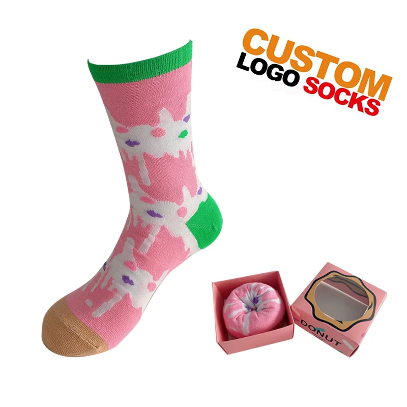 Custom Happy Cotton Colorful Jacquard Design socks funny  Man woman donut socks