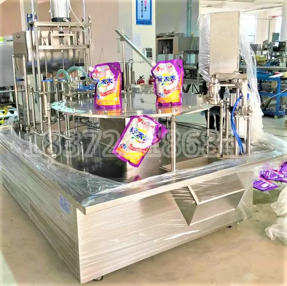 Automatic Rotary Doypack Stand Up Pouch With Spout Filling Sealing Machine for Capping Screw Pouch Packing