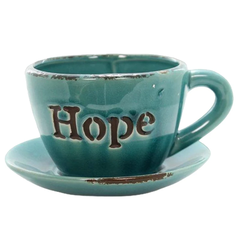 Оригинальный винтажный цементный деревенский примитивный горшок для чайника цветочный оптовая продажа глиняная керамическая кофейная чашка в форме кружки с блюдцем