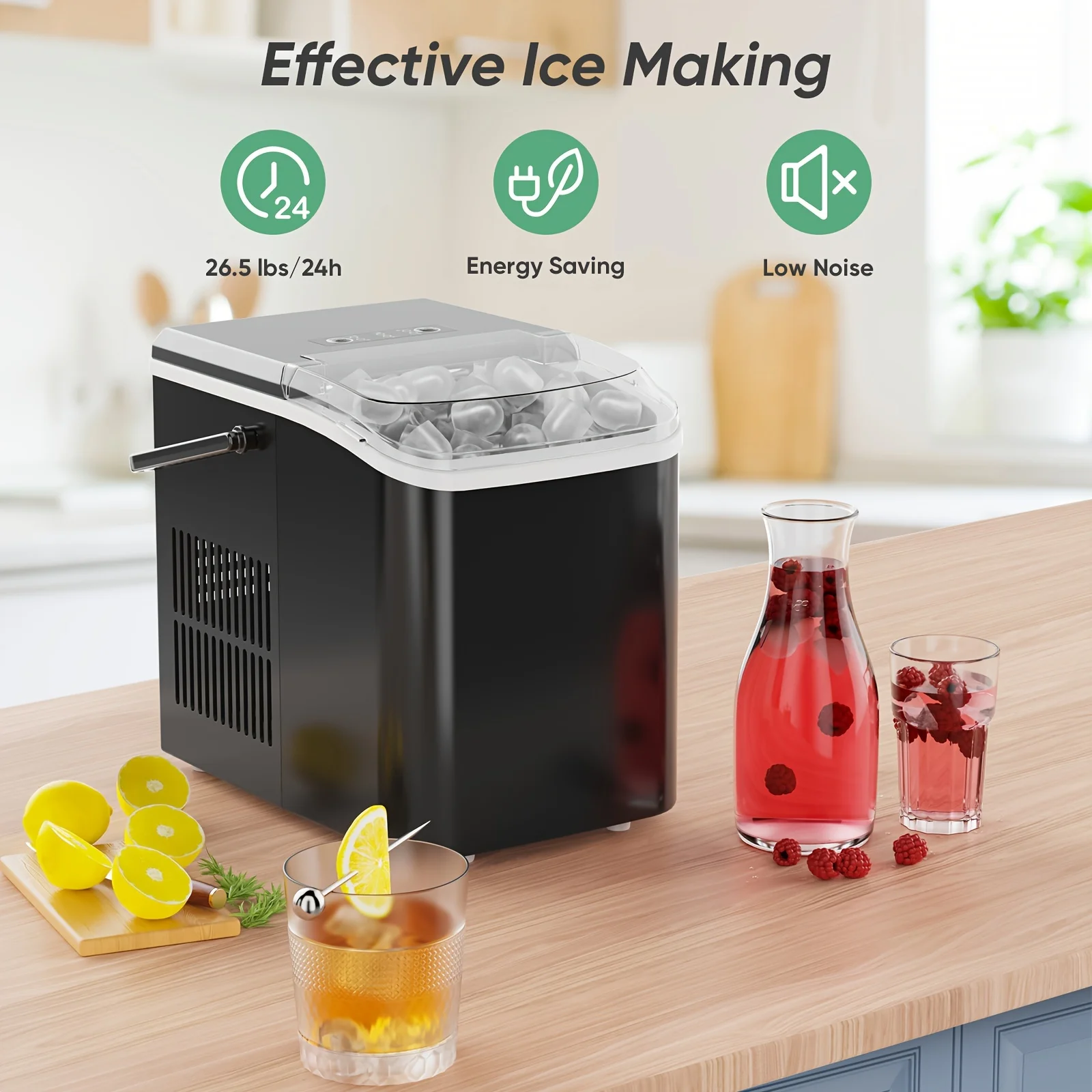 Self-Cleaning, Portable with Handle Fast Countertop Machine with 9 Bullet Ice Cubes in 6 Minutes