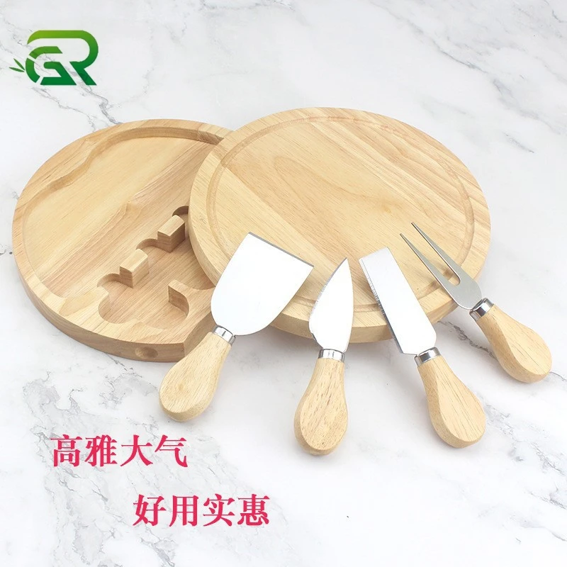 Charcuterie Platter Serving Tray With Slide-out Drawer for Wine Crackers Brie Meat Round Bamboo Cheese Board and Knife Set