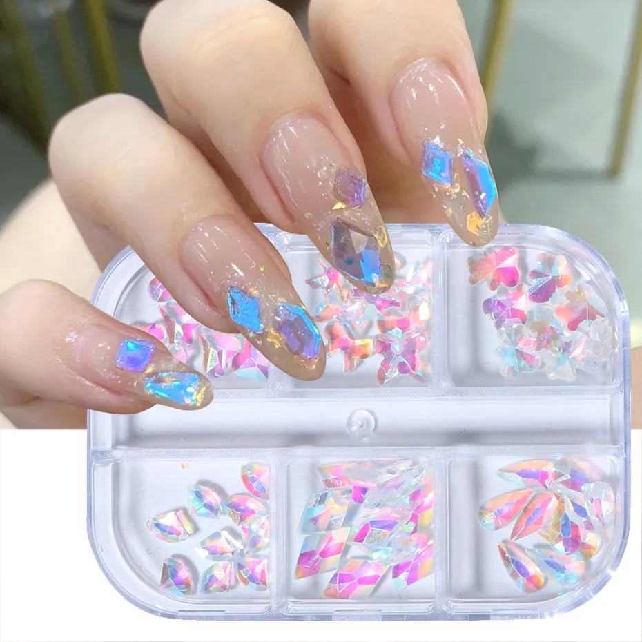 nail stones crystal rhinestones Fancy clear rose resin shaped diamond box nail accessories