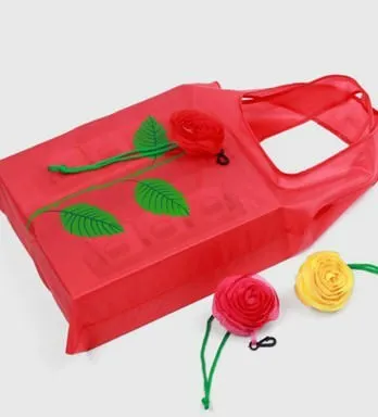 Eco Storage Handbag Rose Flowers Shape Foldable Shopping Bags Reusable Folding Grocery Nylon Large Bag