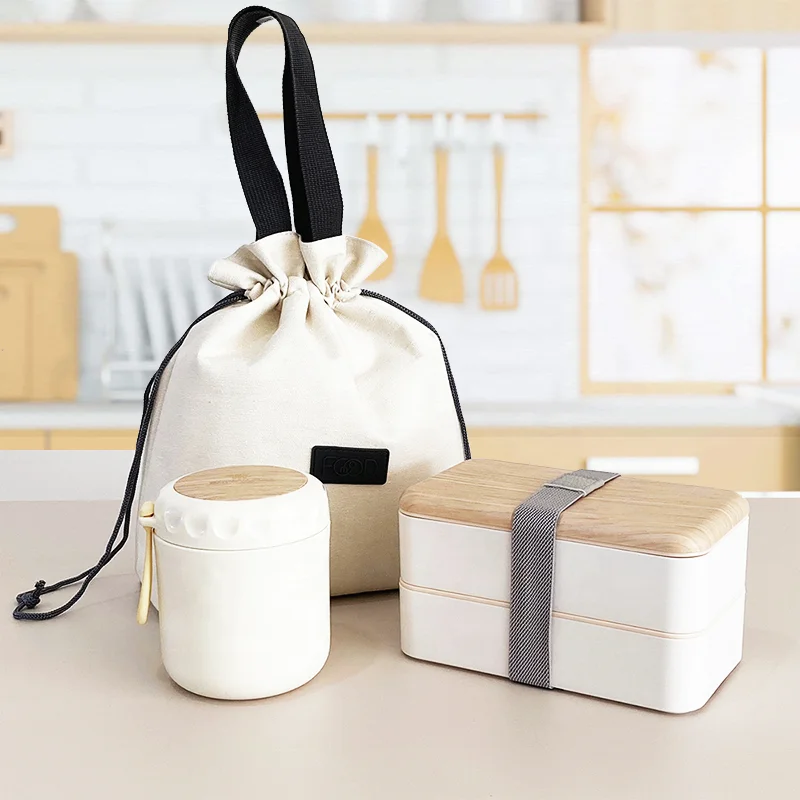 Japanese Double Layered Plastic Split Box Bento Box Lunch Box Set Stainless Steel With Bag And Bottle