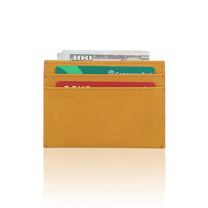 Custom genuine Leather Id Card Holder ultra -thin mini wallet card holder leather credit card holder