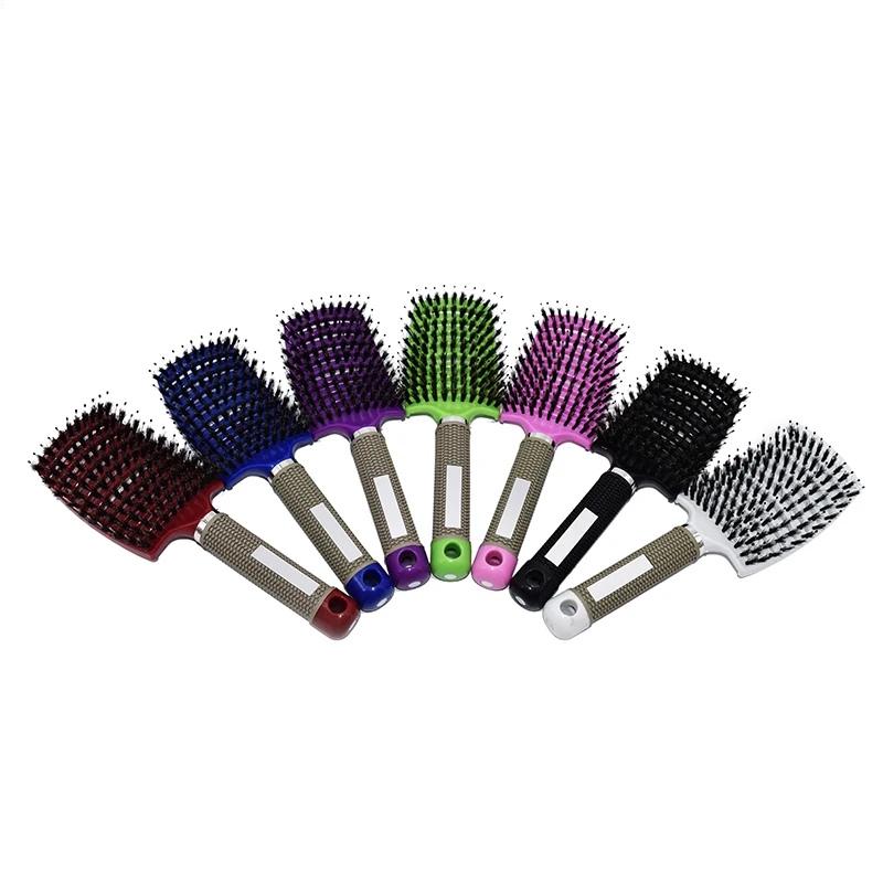 Plastic Nylon And Bristle Massage Styling Hair Brush Comb Wide Tooth Customized Paddle Brush for Long Curl Hair