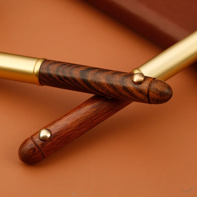 Sandalwood mahogany signature pen engraved logo retro business gifts ballpoint pen metal  Rotate out the core brass gift pen