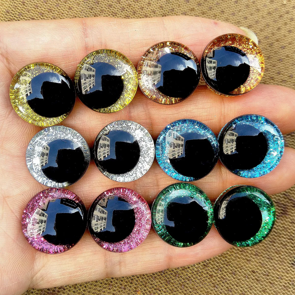 12/14/16/18/20/22/25mm Plastic Crystal Safety Glitter Off Center Pupil Eyes For Amigurumi