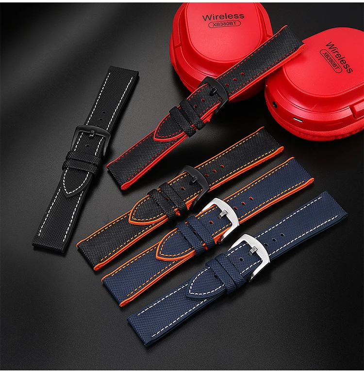 New Hybrid Carbon Fiber Canvas FKM Rubber Watch Band 20 21 22 23 24mmm Quick Release Watch Bracelet FKM Sailcloth Watch Strap