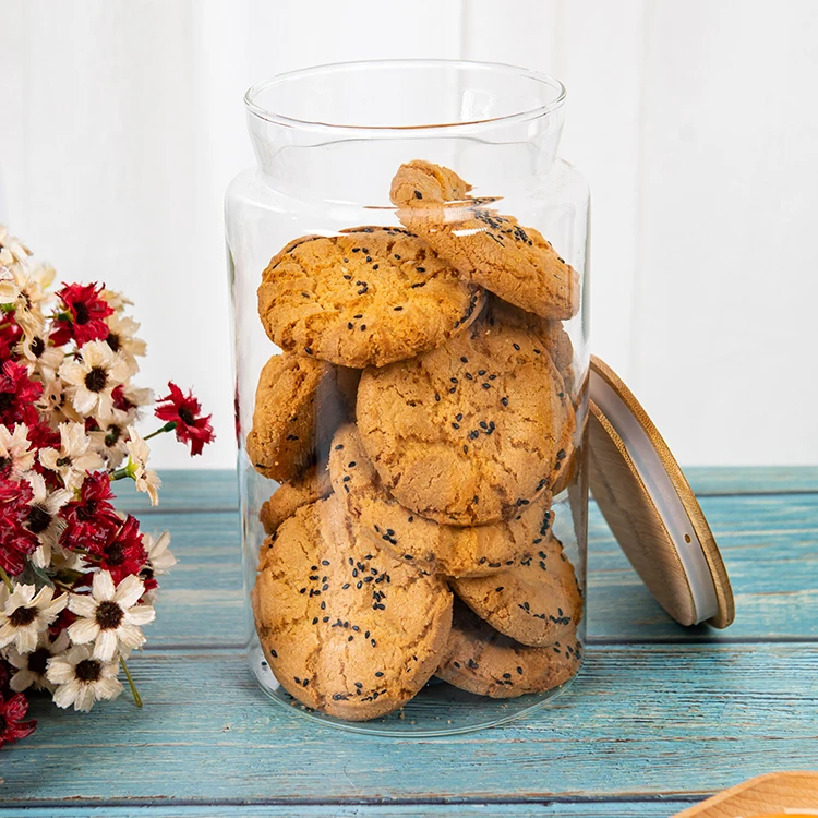 Storage Tank Circular Sealed Tank Factory Direct Sales Kitchen Food Glass Transparent with Bamboo and Wood Cover Cylinder Modern