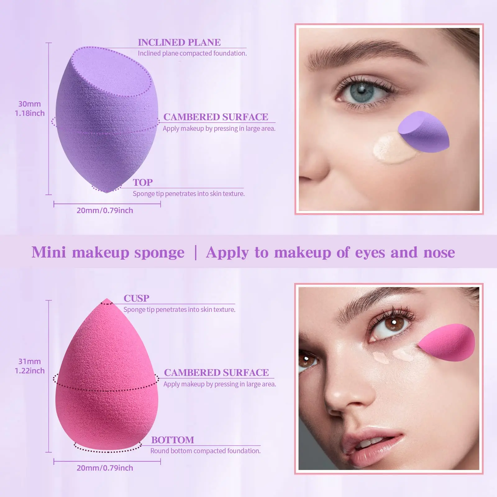 20 Pcs Makeup Sponge Set Mini Blender Sponges for Liquid Cream and Powder Puff