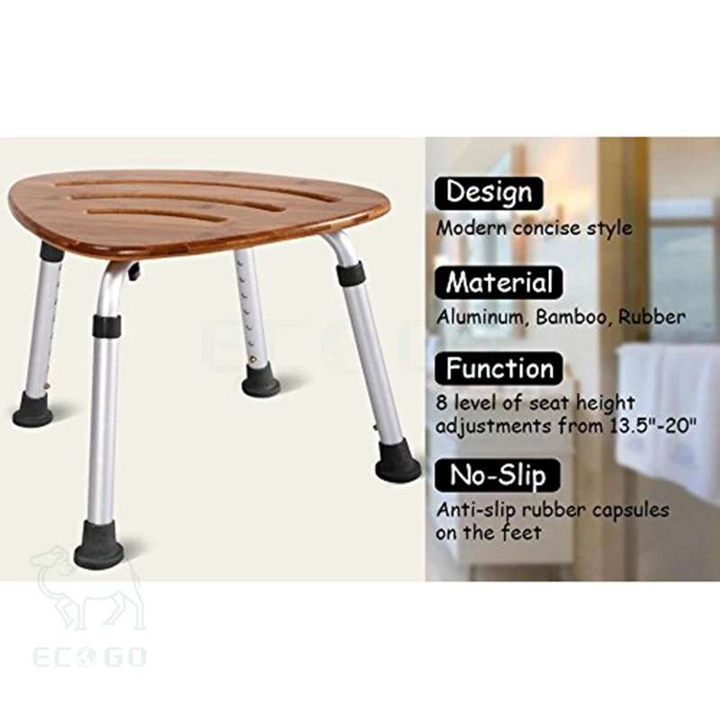 Bamboo bath seat triangular shower chair multipirpose stool with non-slip rubber feet