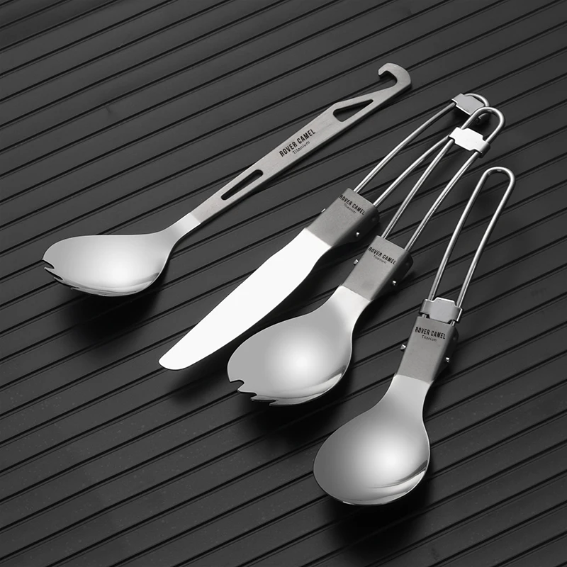 Titanium Folding Spoon Spork Outdoor Cookware Titanium Flatware Lightweight Handle Picnic Camping Travel Tableware