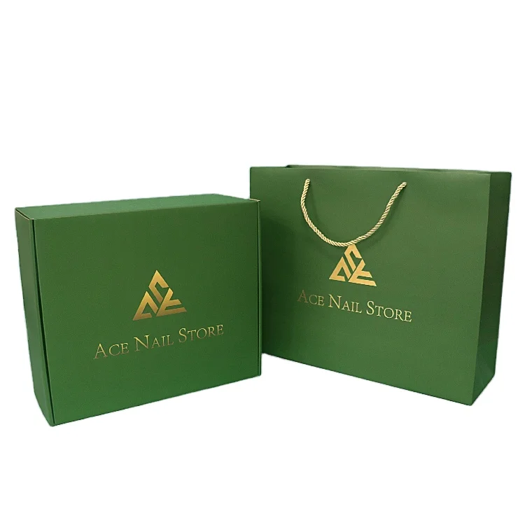 Manufacturer Wholesale Custom Luxury  Large Medium Green Shopping Bags Gold Printing Paper Bags