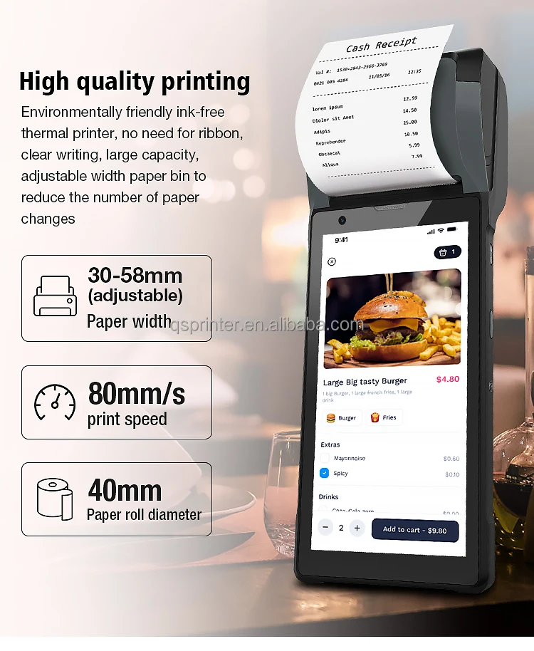 Wireless 2D Barcode Scanner Android 12.0 Handheld Industrial Mobile Fingerprint Reader NFC PDA Terminal with Thermal POS Printer