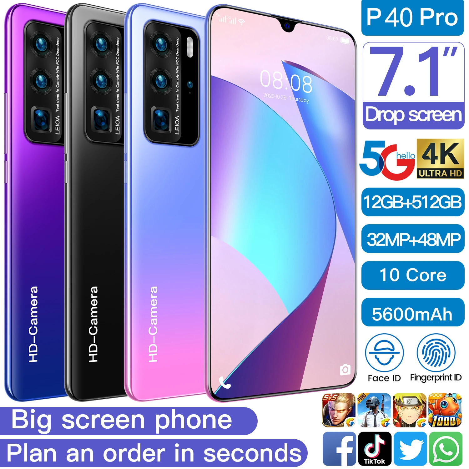  Amazon HOT selling New P40 pro 12GB+512GB Android mobile phones 7.5 inch Custom cheap price smartphone OEM/ODM