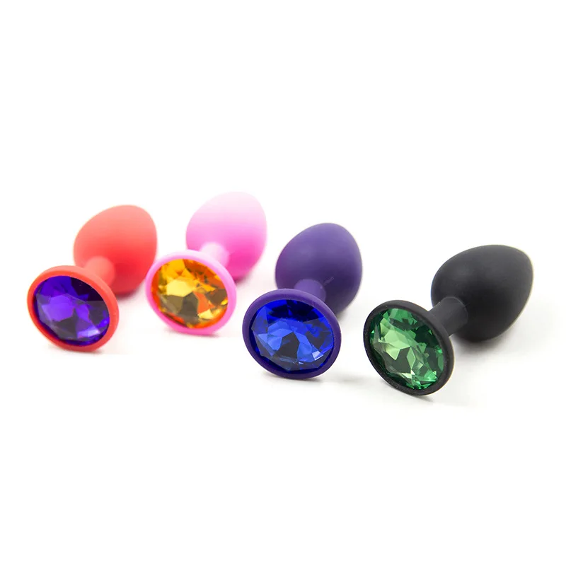 Adult Sex Toys Medical Silicone Anal Butt Plug with Colorful Plastic Gem