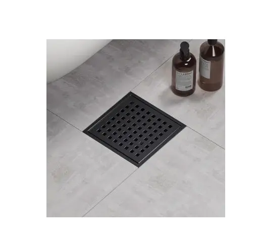 Stainless Steel Matte Bla 6 Inch Square Shower Drai Flow Shower Drain kit Floor Drain with Removable Grid Cover