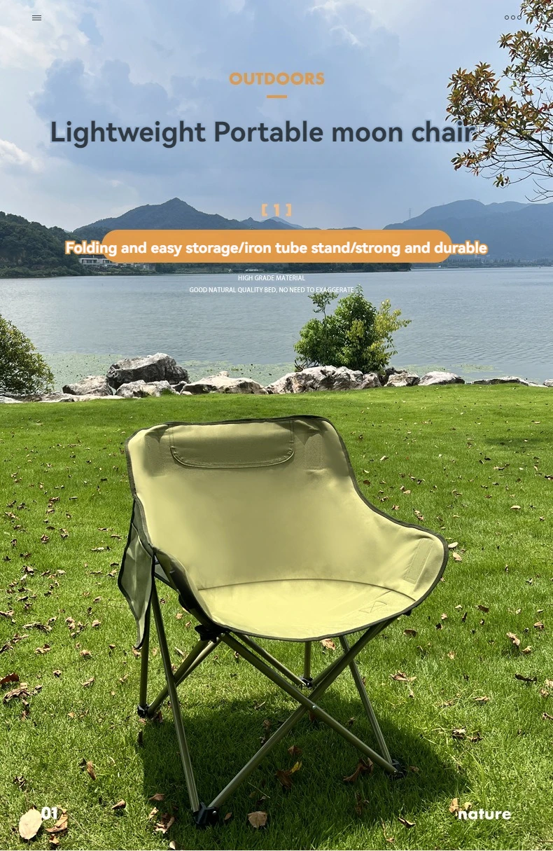 Outdoor Ultra-Light Portable Space High Back Aluminum Alloy Ultralight Light Weight Fishing Camping Folding Moon Chair