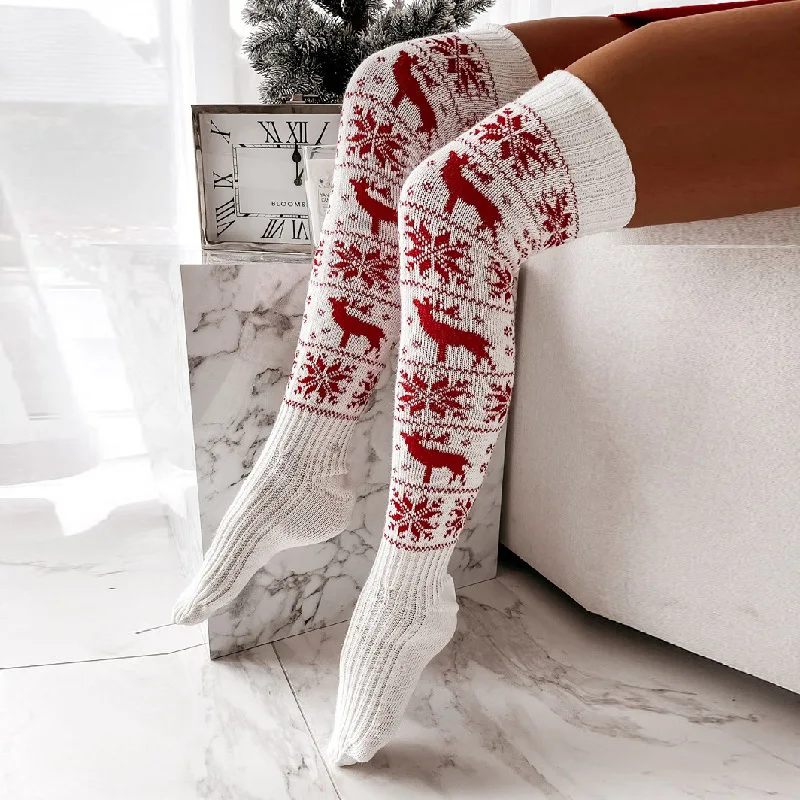 Autumn winter Christmas snow elk long tube knitting over the knee pile socks lady