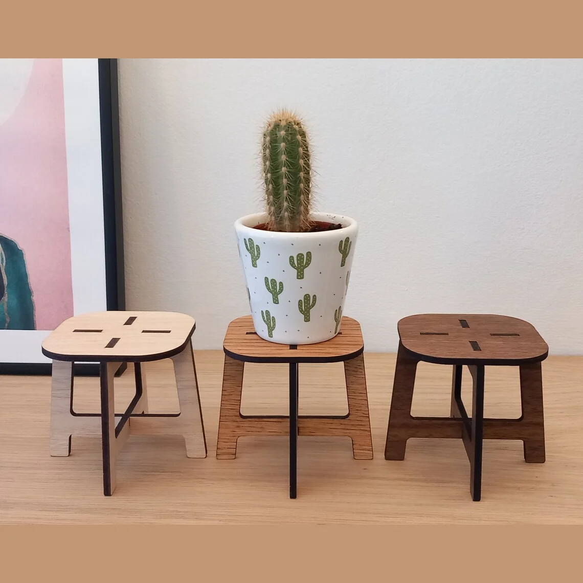 Chunlei OEM DIY assembled plant stand wooden mid century flower pot holder indoor home office decorations plants shelf