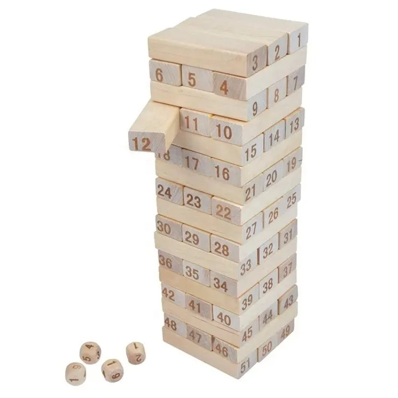 54pcs Wooden Domino Stacking Blocks Tumbling Tower Building Blocks Set Educational Toy for Kids Educational Toy