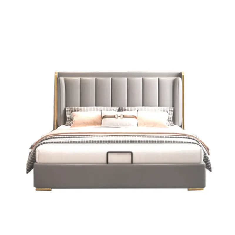 Bedroom Furniture Upholstered Smart Bed Set King Size Modern Double Leather Bed