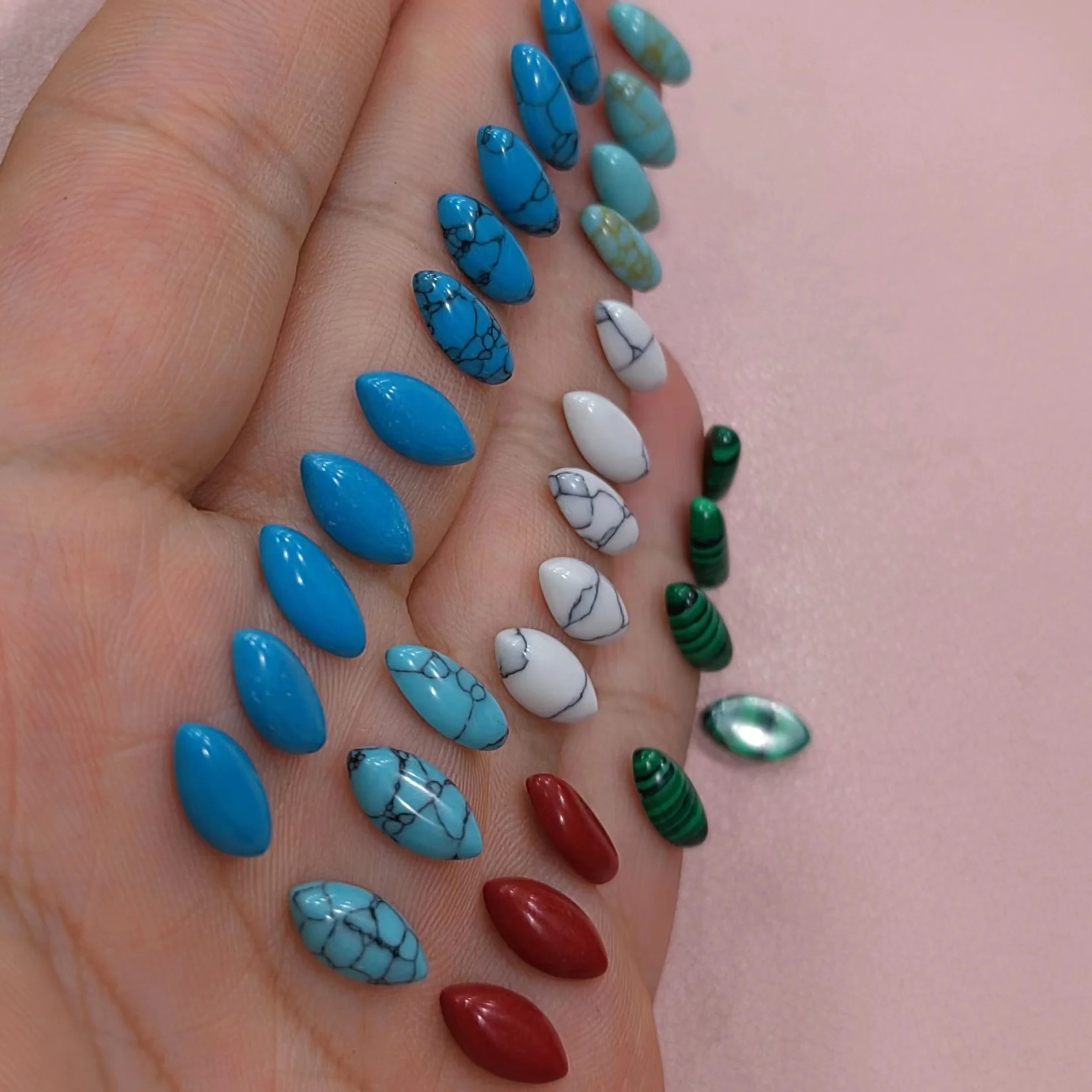 3x6 4x8 5x10mm Green Malachite,White Red Blue Black Pink Turquoise Stone Half Horse-eye shape Cabochons For DIY Jewelry Making